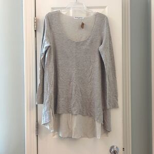 Project Social T Gray Scoop Neck 3/4 Sleeve Asymmetrical Tunic Top